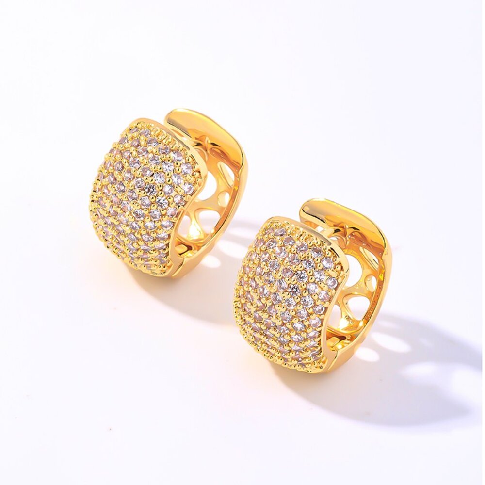 Small Gold Plated Copper Huggie Hoop Earrings Cubic Zirconia CZ Diamond